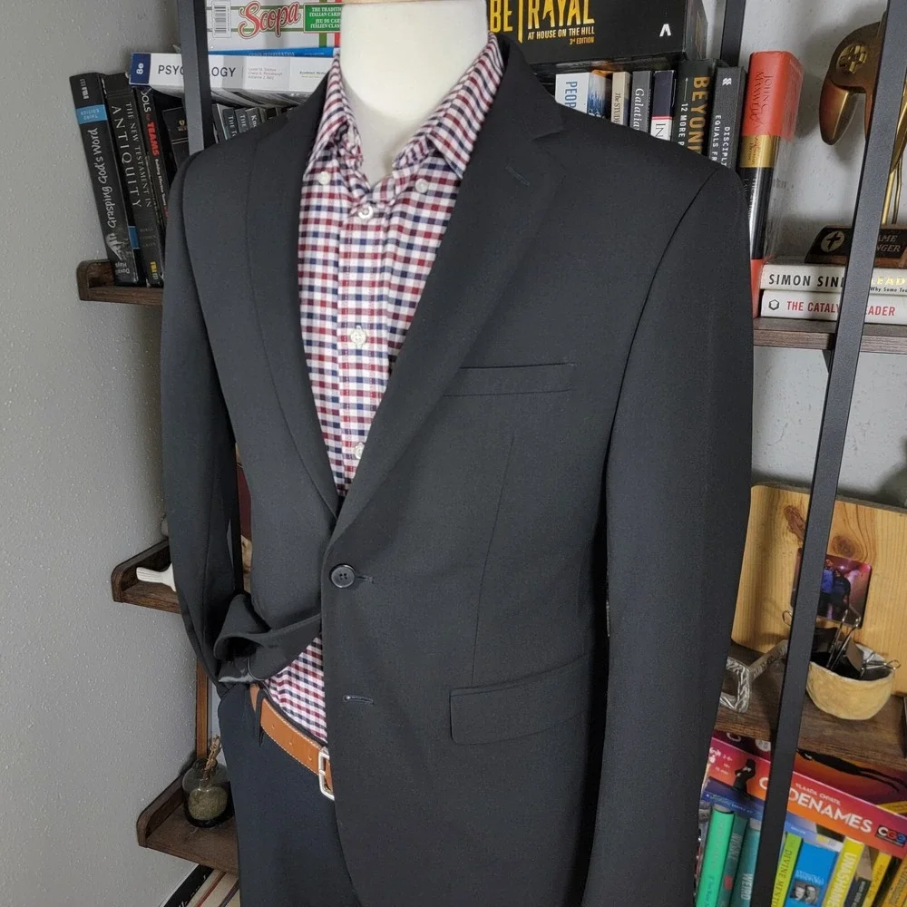 Van Heusen Flex Men's Sport Coat Blazer Two Button‎ BLACK Slim Fit Size 40S
